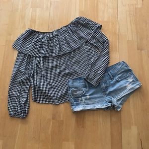 Mossimo Gingham Off Shoulder Long Sleeve Top